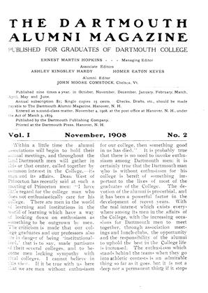 November, 1908 | Dartmouth Alumni Magazine