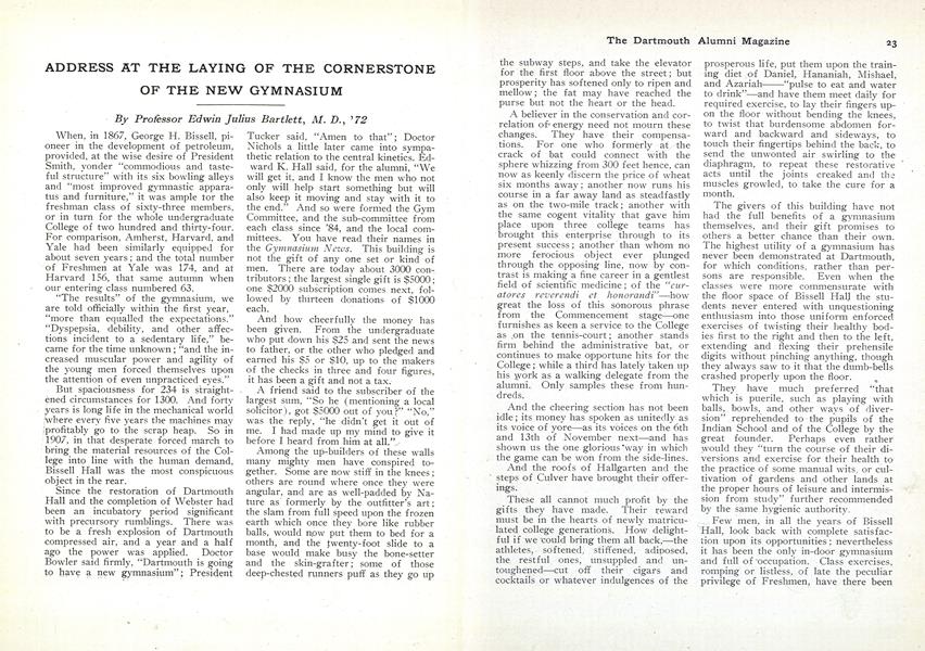 ADDRESS AT THE LAYING OF THE CORNERSTONE OF THE NEW GYMNASIUM
