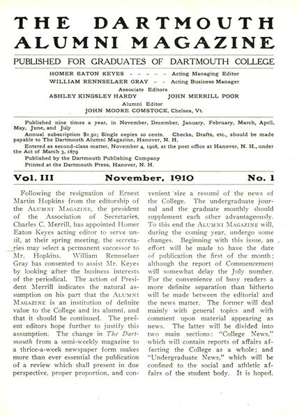 Issue: - November 1910 | Dartmouth Alumni Magazine