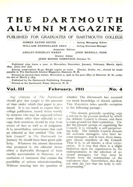 Issue: - February 1911 | Dartmouth Alumni Magazine