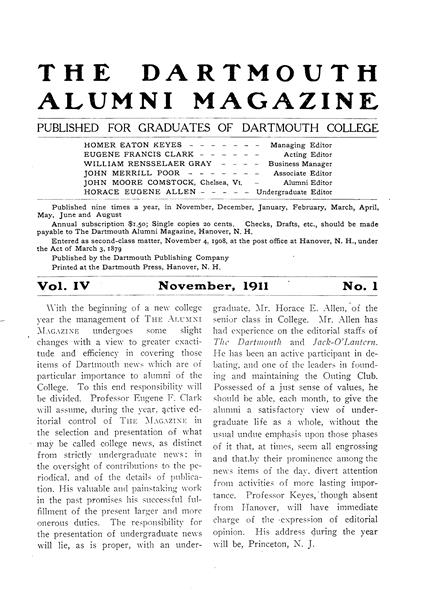 Issue: - November 1911 | Dartmouth Alumni Magazine