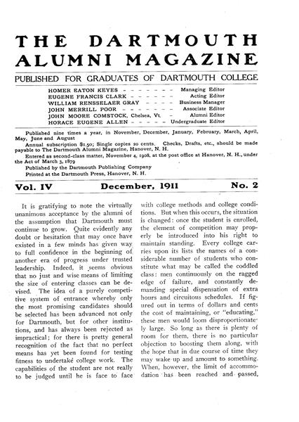 Issue: - December 1911 | Dartmouth Alumni Magazine