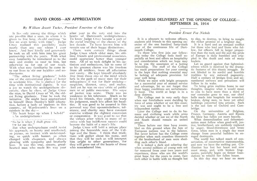 ADDRESS DELIVERED AT THE OPENING OF COLLEGE – SEPTEMBER 24, 1914