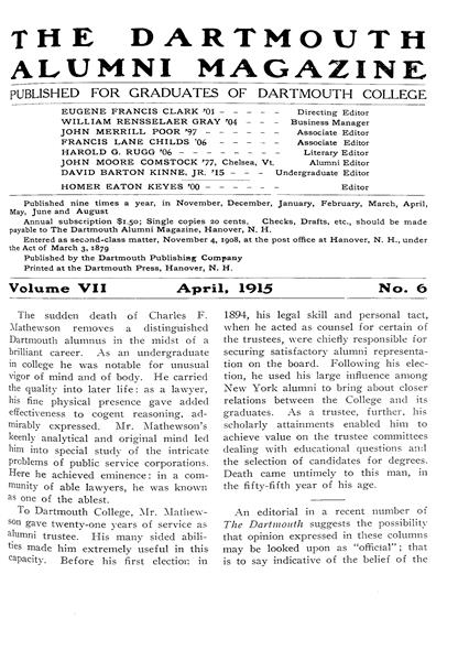 Issue: - April 1915 | Dartmouth Alumni Magazine