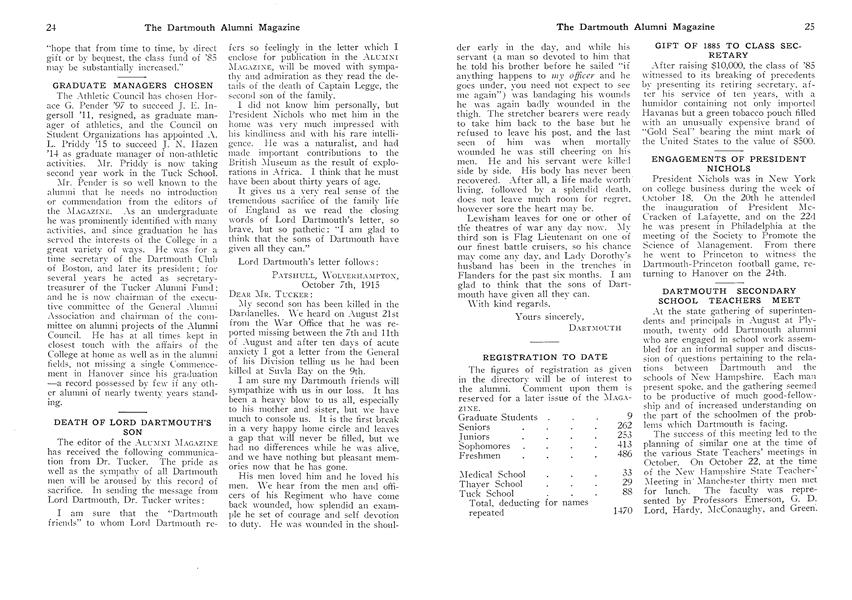 GIFT OF 1885 TO CLASS SECRETARY