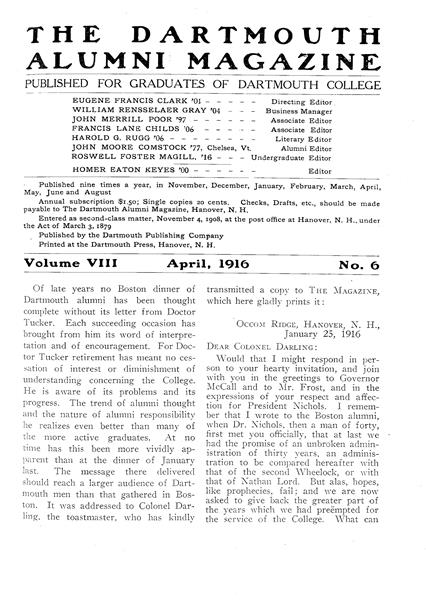 Issue: - April 1916 | Dartmouth Alumni Magazine