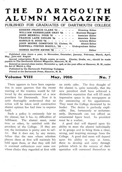 Issue: - May 1916 | Dartmouth Alumni Magazine