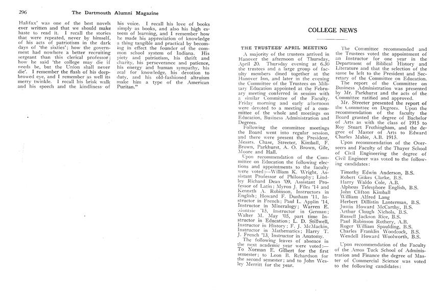 THE TRUSTEES' APRIL MEETING