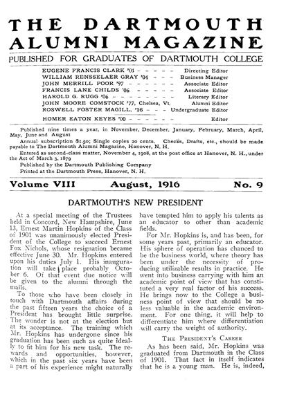 Issue: - August 1916 | Dartmouth Alumni Magazine
