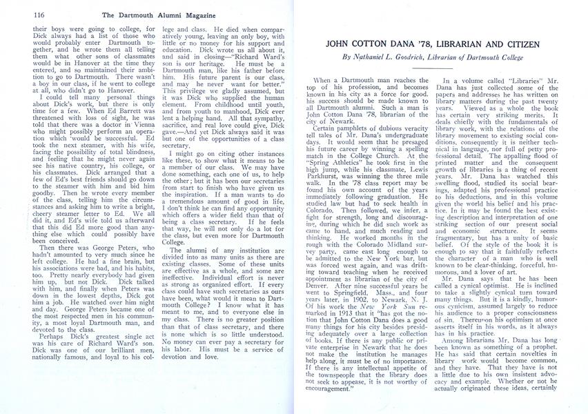 JOHN COTTON DANA '78, LIBRARIAN AND CITIZEN