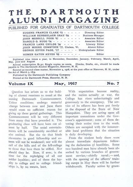 Issue: - May 1917 | Dartmouth Alumni Magazine