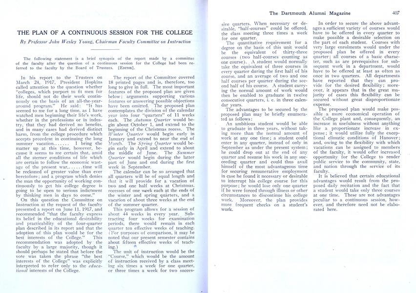 THE PLAN OF A CONTINUOUS SESSION FOR THE COLLEGE