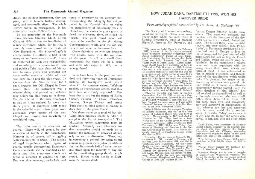 HOW JUDAH DANA, DARTMOUTH 1795, WON HIS HANOVER BRIDE