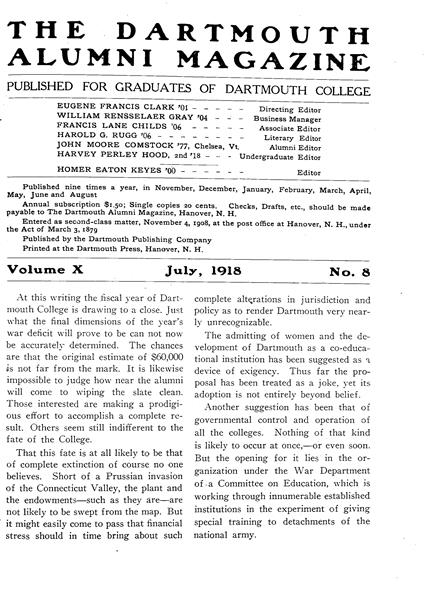 Issue: - July 1918 | Dartmouth Alumni Magazine