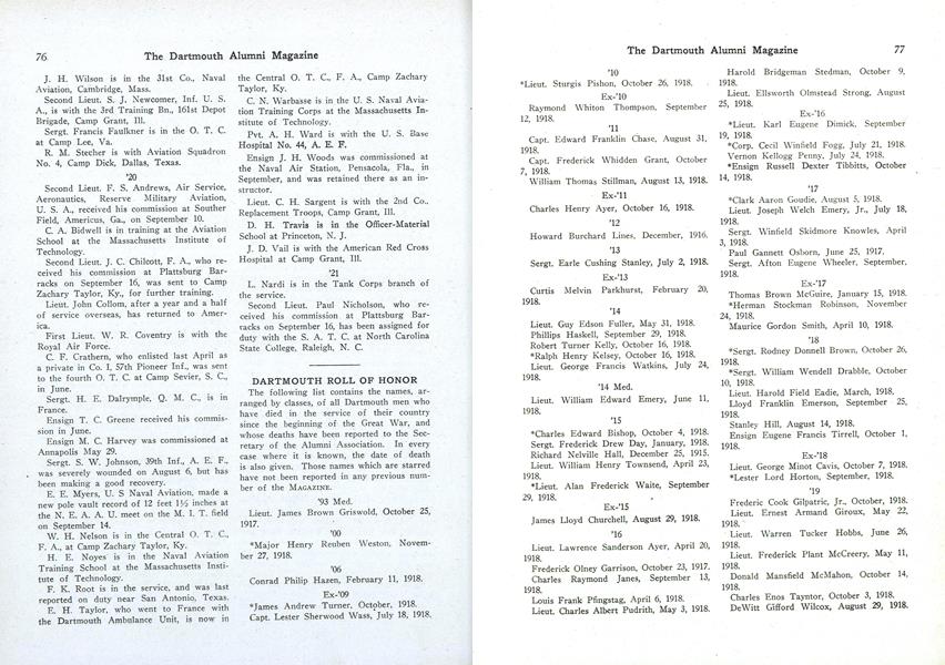 DARTMOUTH ROLL OF HONOR