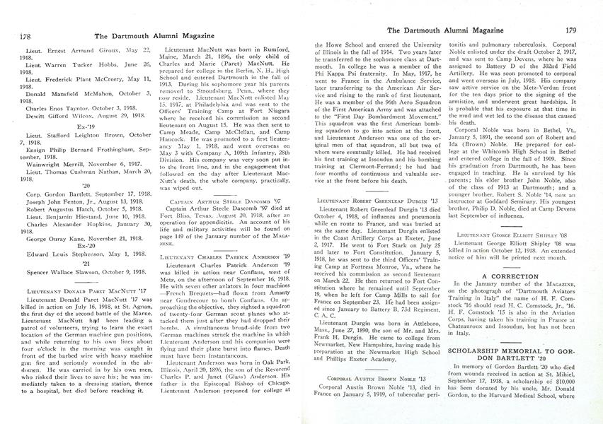 SCHOLARSHIP MEMORIAL TO GORDON BARTLETT '20