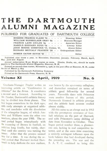 Issue: - April 1919 | Dartmouth Alumni Magazine