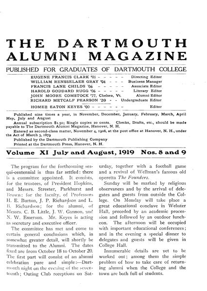 Issue: - July 1919 | Dartmouth Alumni Magazine