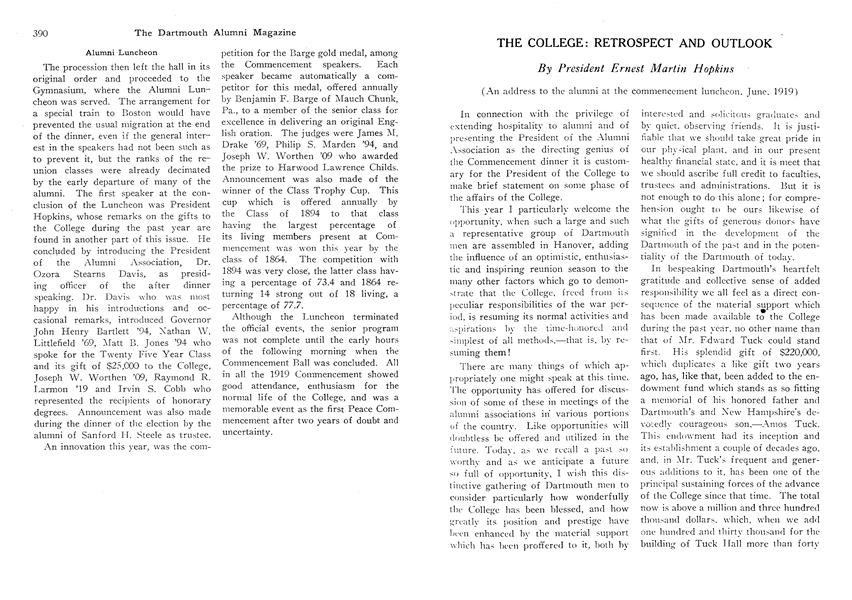 THE COLLEGE: RETROSPECT AND OUTLOOK