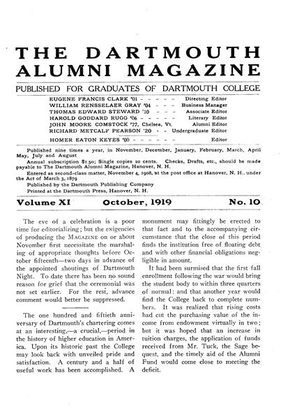 Issue: - October 1919 | Dartmouth Alumni Magazine