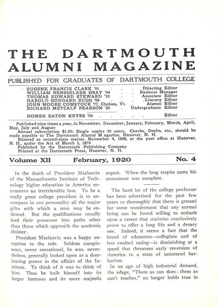 In the death of President Maclaurin of the Massachusetts Institute of Technology