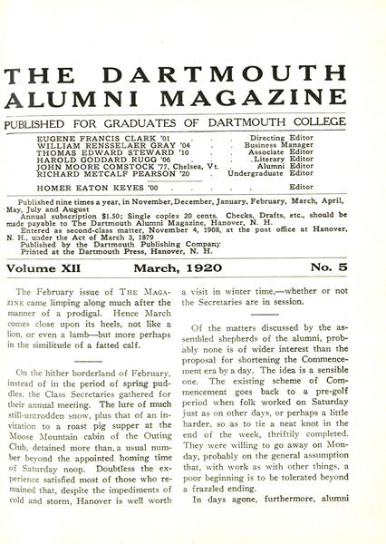 Issue: - March 1920 | Dartmouth Alumni Magazine