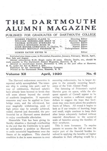 Issue: - April 1920 | Dartmouth Alumni Magazine