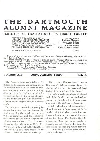 Issue: - July 1920 | Dartmouth Alumni Magazine