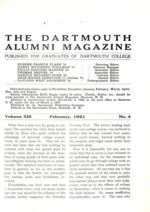 February 1921 | Dartmouth Alumni Magazine