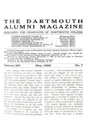 May, 1922 | Dartmouth Alumni Magazine
