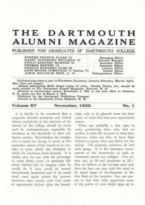 November, 1922 | Dartmouth Alumni Magazine
