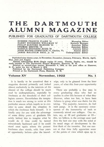 Issue: - November 1922 | Dartmouth Alumni Magazine