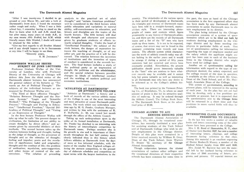 INTERESTING CLASS DOCUMENTS PRESENTED TO COLLEGE