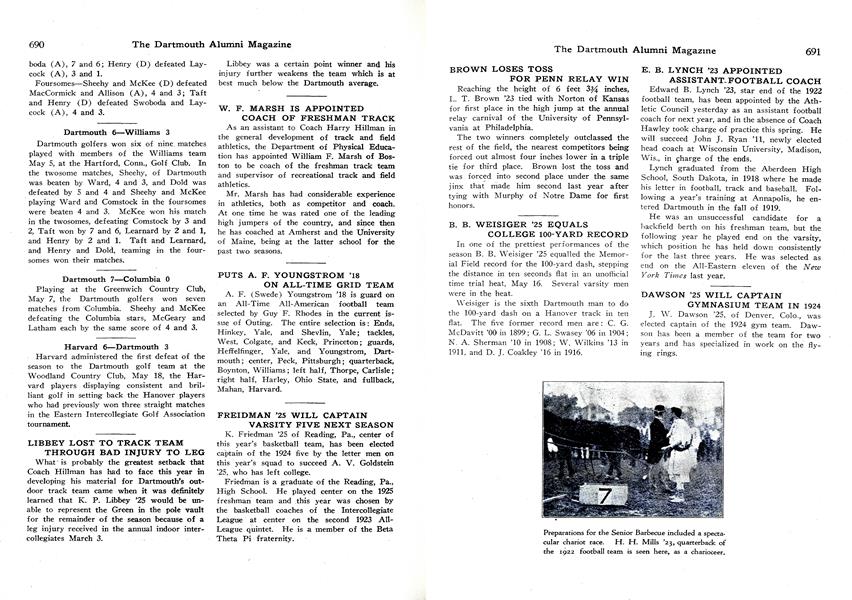 DAWSON '25 WILL CAPTAIN GYMNASIUM TEAM IN 1924