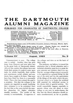 August, 1923 | Dartmouth Alumni Magazine