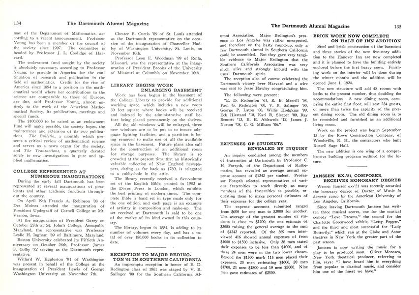 COLLEGE REPRESENTED AT NUMEROUS INAUGURATIONS