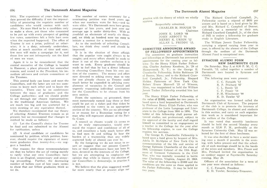 SYRACUSE ALUMNI FORM NEW DARTMOUTH CLUB