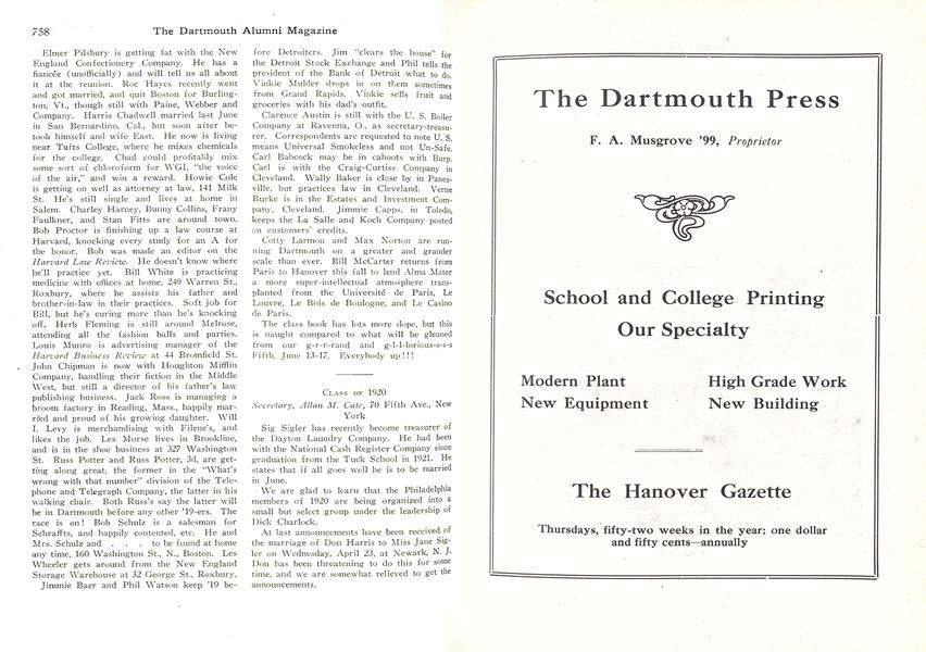 CLASS OF 1920
