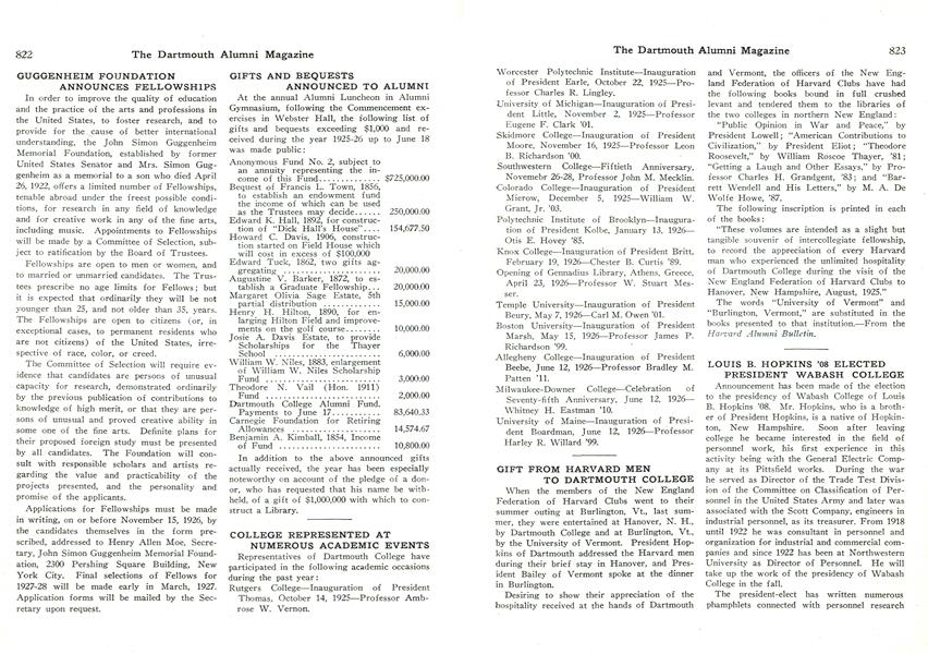 GIFTS AND BEQUESTS ANNOUNCED TO ALUMNI