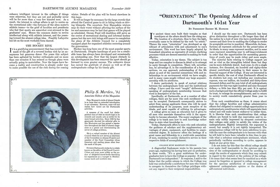 "ORIENTATION:" The Opening Address of Dartmouth's 161st Year