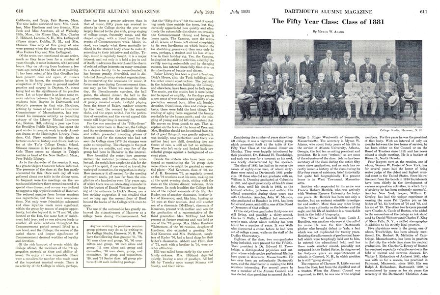 The Fifty Year Class: Class of 1881