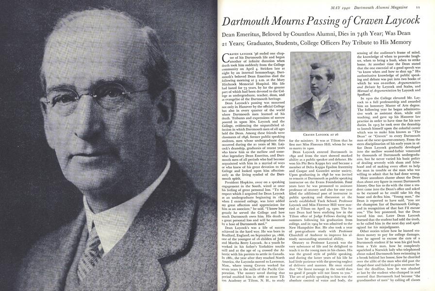 Dartmouth Mourns Passing of Craven Lay cock