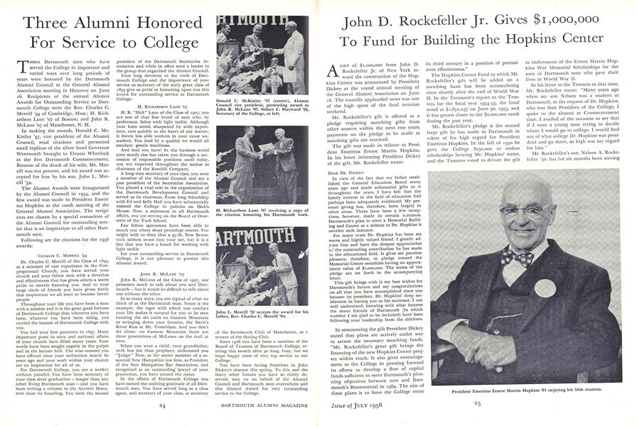 John D. Rockefeller Jr. Gives $1,000,000 To Fund for Building the Hopkins Center