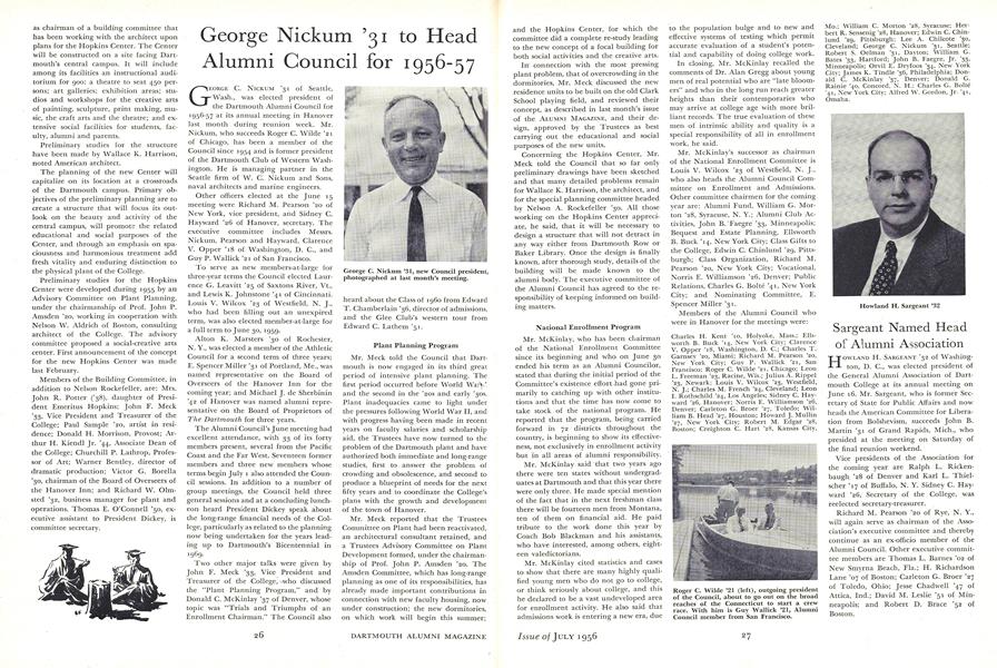 George Nickum '31 to Head Alumni Council for 1956-57