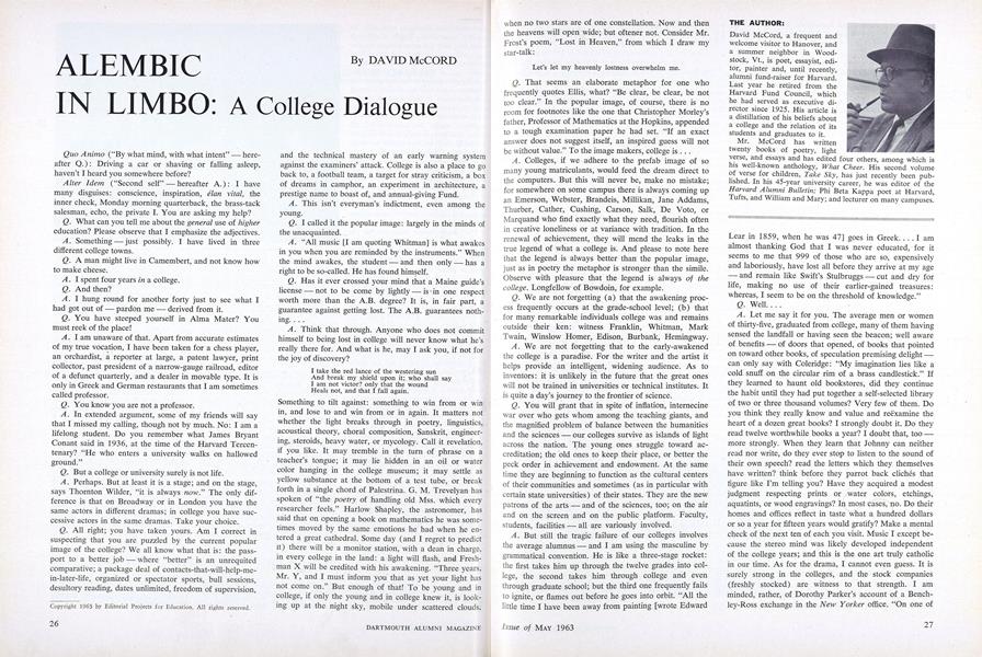 ALEMBIC IN LIMBO: A College Dialogue
