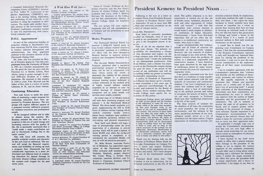 President Kemeny to President Nixon...